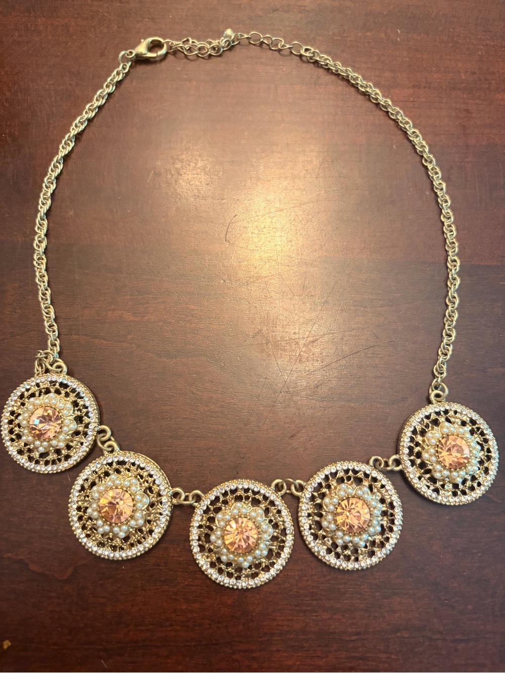Francesca's Collections Gold-Tone Pink Center Crystal Medallion Necklace